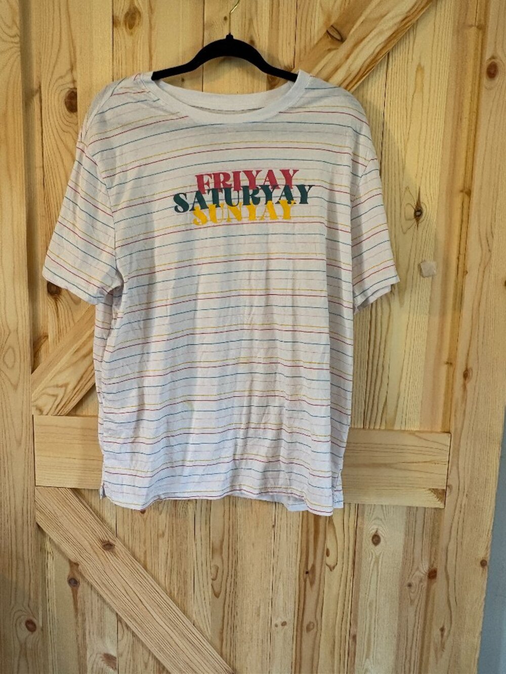 Friyay Saturyay Sunyay Graphic Tee 2XL Striped Rainbow Shirt